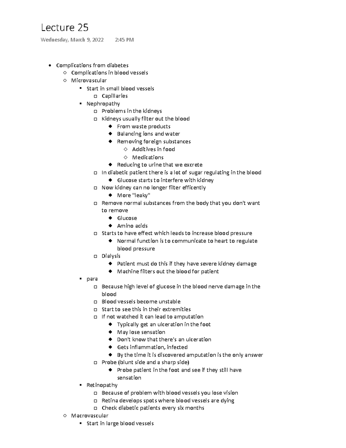 Phy sci 5 lecture 25 notes - Complications from diabetes Complications ...