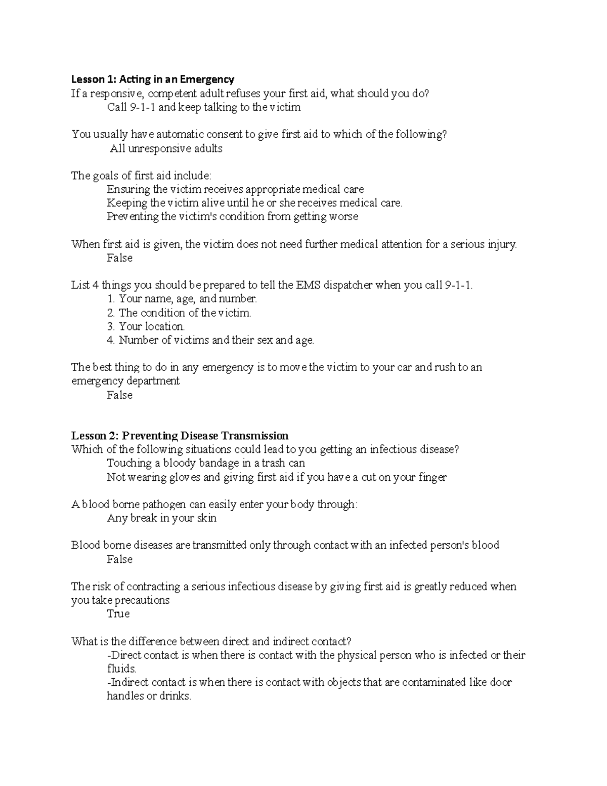 First Aid Final Review HSC2400 USF Studocu