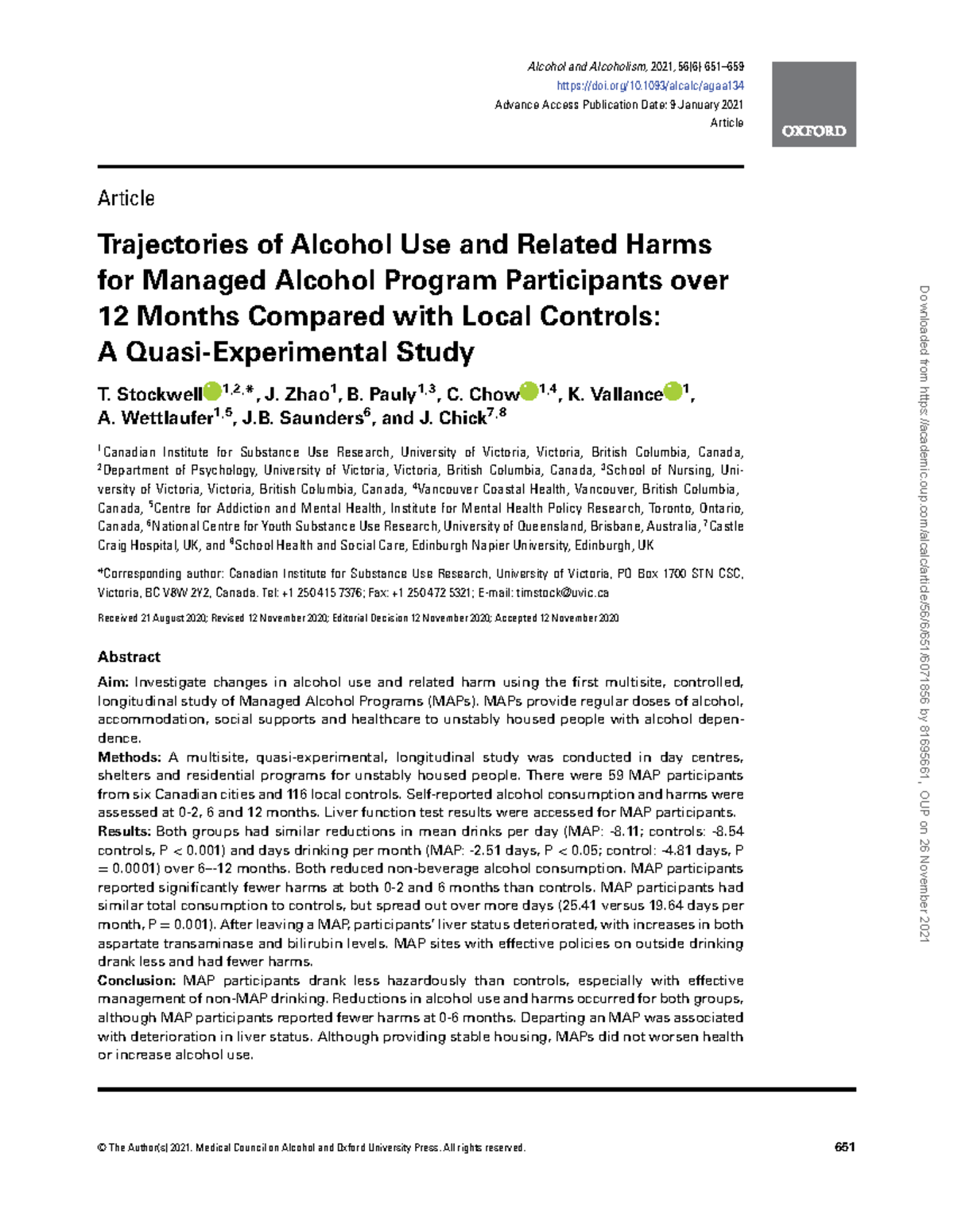 Retrieve - reference - © The Author(s) 2021. Medical Council on Alcohol ...