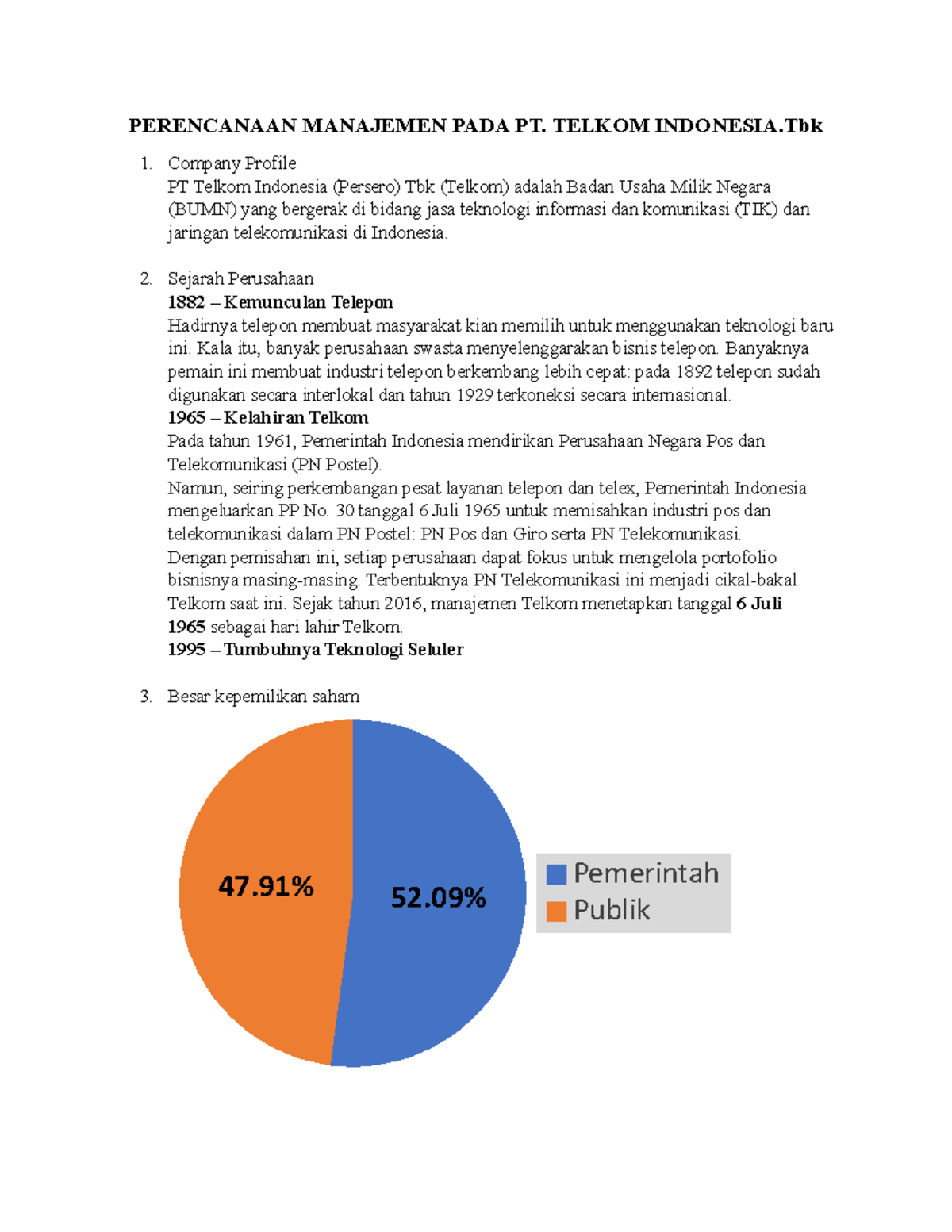 Perencanaan Manajemen Pada PT Telkom - PERENCANAAN MANAJEMEN PADA PT ...