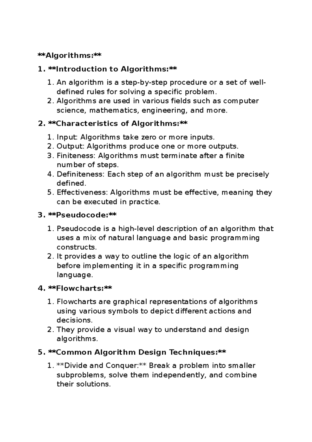 Algorithms and Flow chart Notes - Algorithms: Introduction to ...
