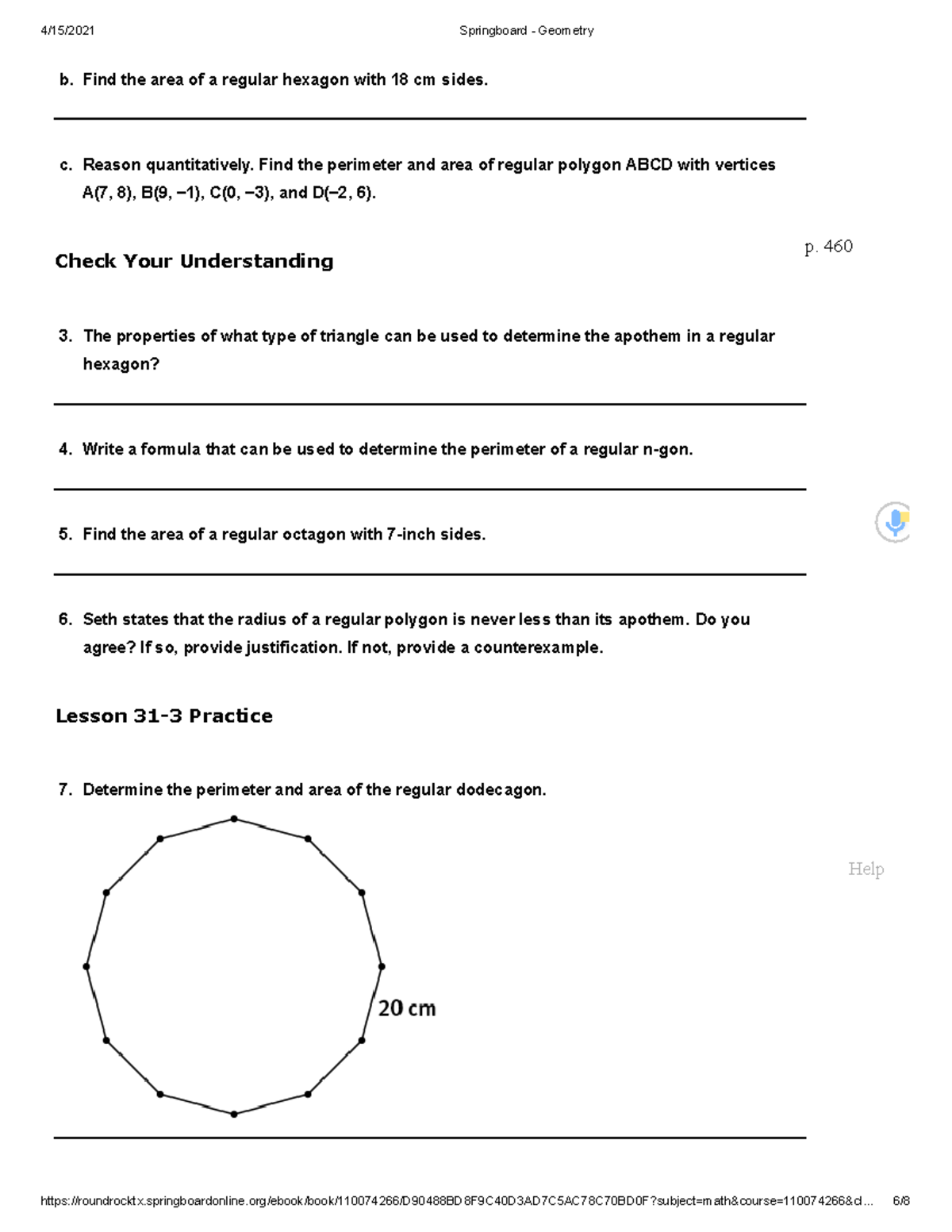 Springboard Geometry Page 460 4/15/2021 Springboard Geometry