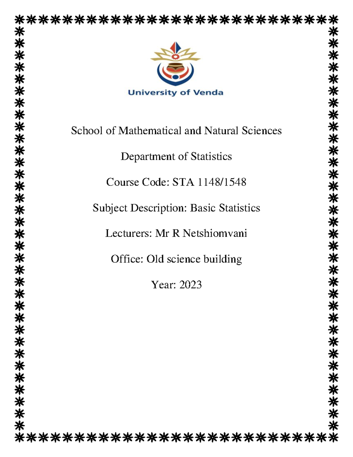 STA 1148 notes 2023 - School of Mathematical and Natural Sciences ...