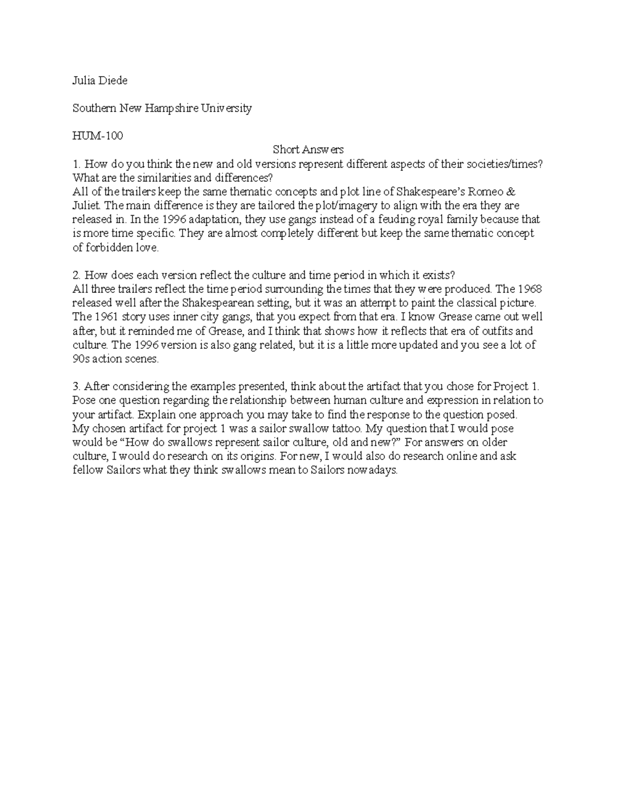 HUM100-short answers response - HUM100 - SNHU - Studocu