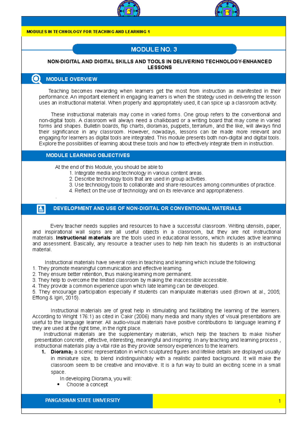 TTL1- Module 3 - 40points - PANGASINAN STATE UNIVERSITY NON-DIGITAL AND ...