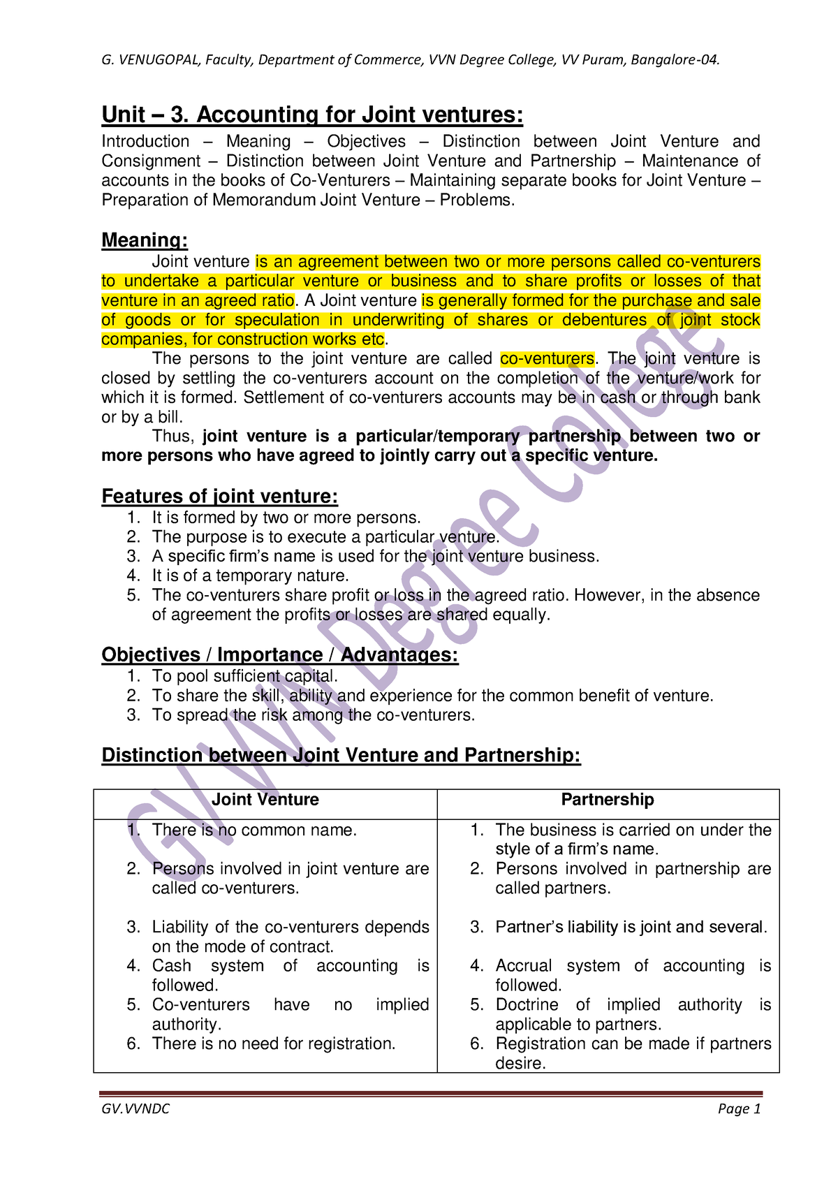 Unit-3-Accting-for-Joint-ventures - Unit – 3. Accounting For Joint ...