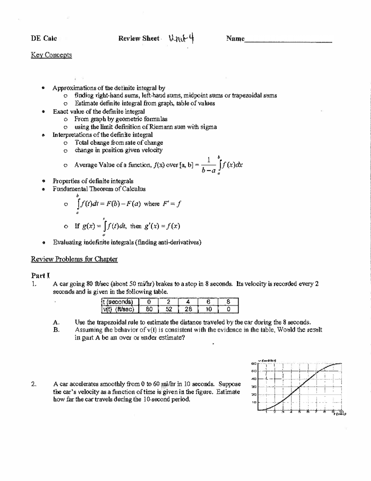 Unit 4 Review DE Calc sheet DE Calc Review Sheet. ,lnJ, Key