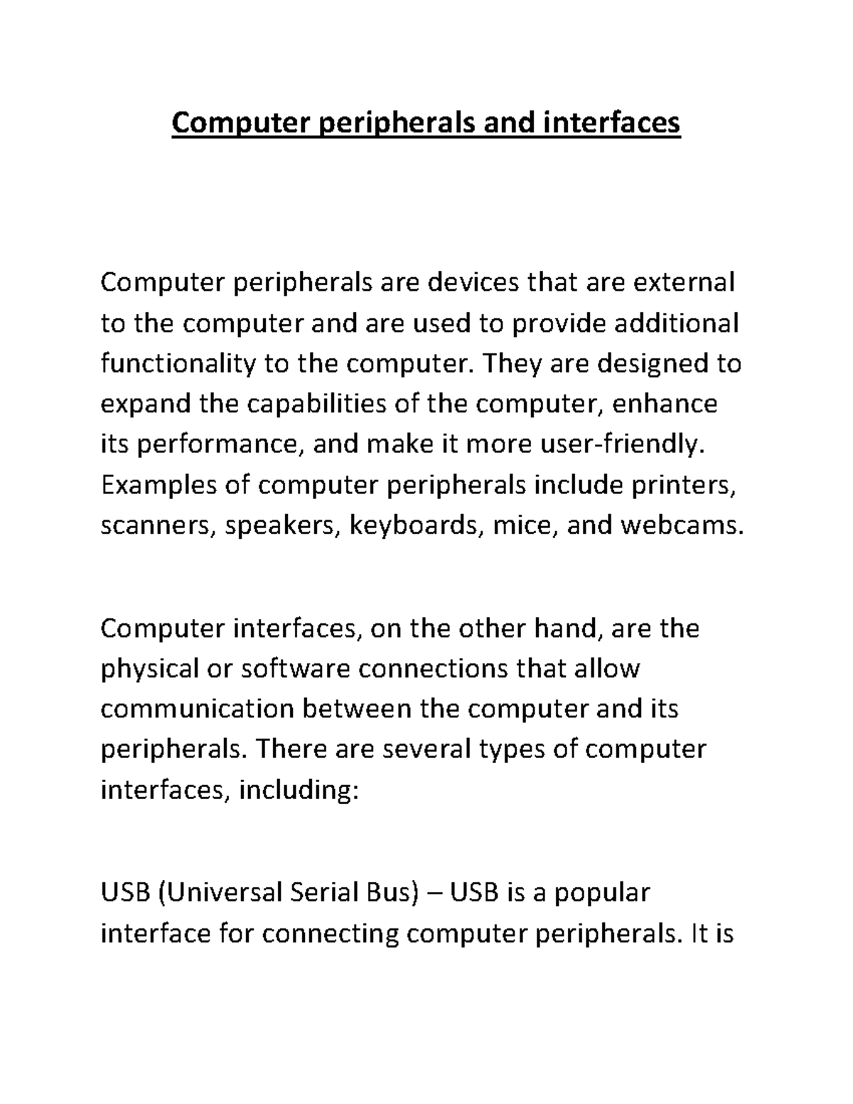Computer peripherals and interfaces 1 Computer peripherals and