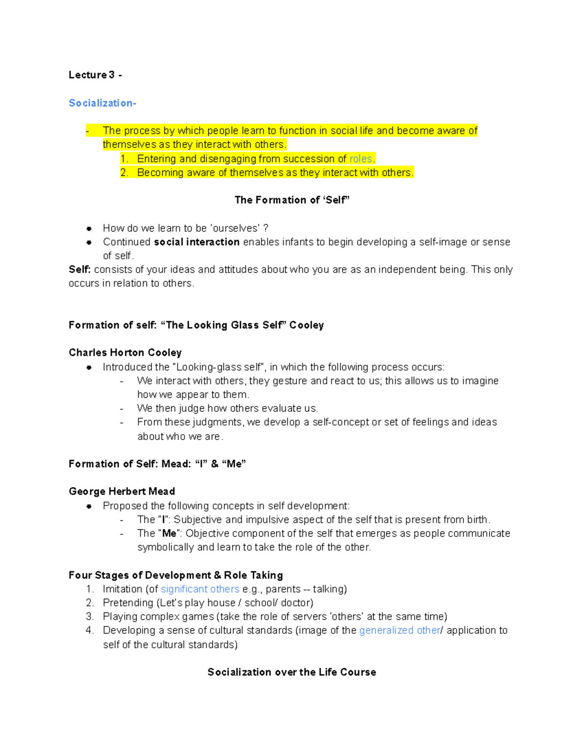 Lecture 3 Soc - Socialization and Culture - Lecture 3 - Socialization ...