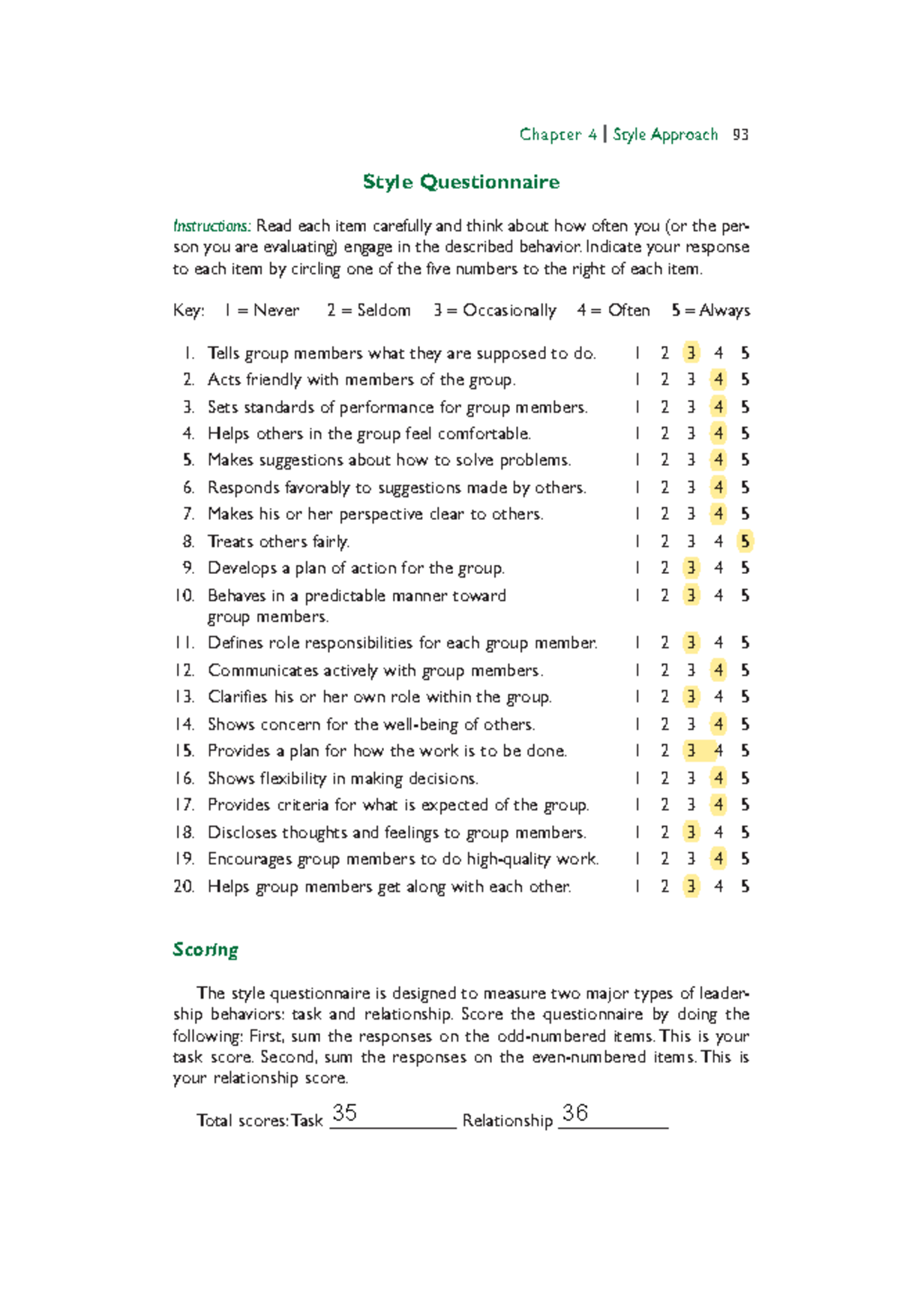 Style Questionnaire work Chapter 4 Style Approach 93 Style