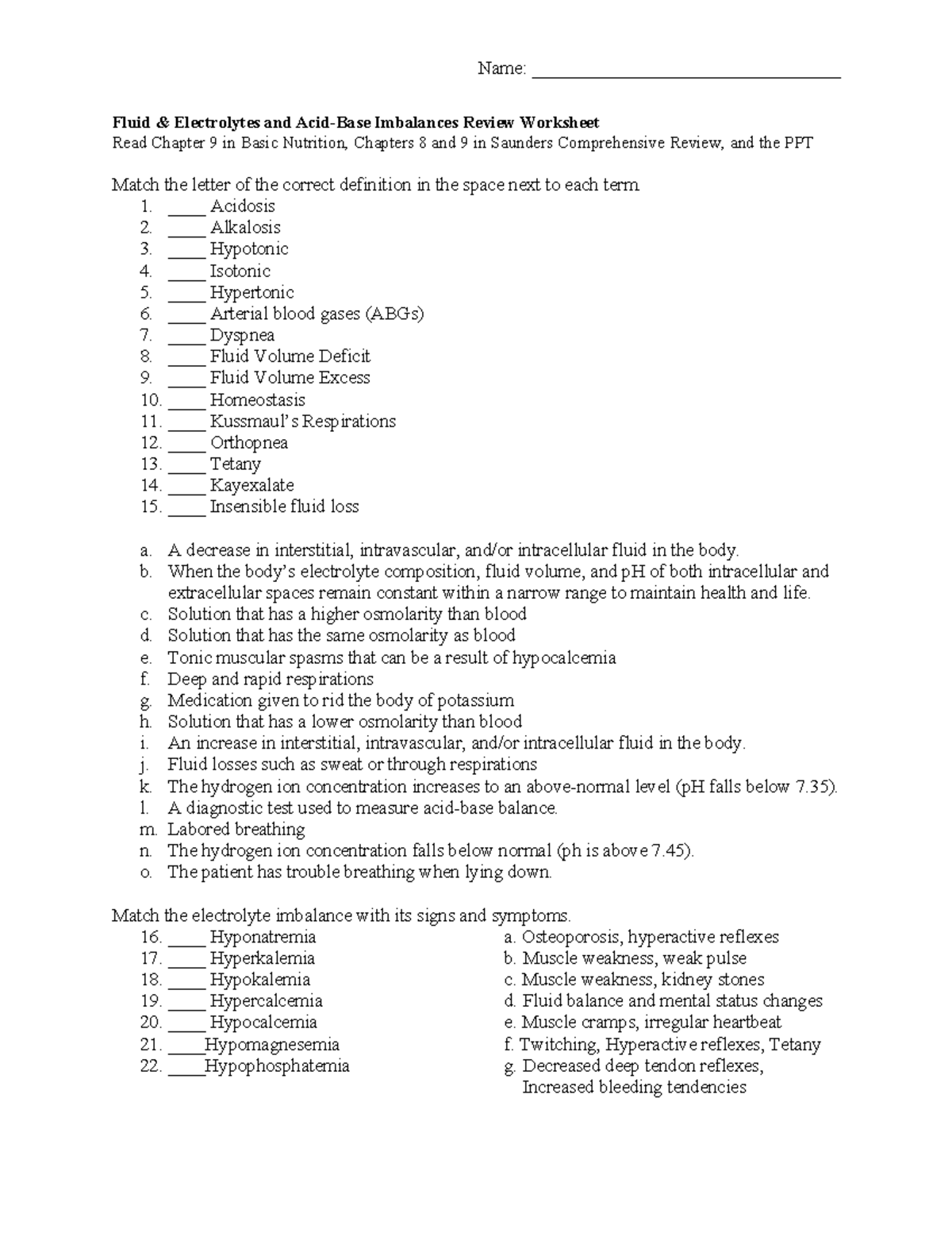 Fluid+%26+Electrolyte+Review+Worksheet+ - Name ...