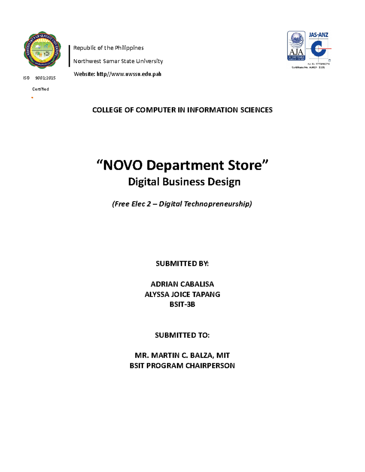 DigitalBusinessDesign ISO 9001 Certified Northwest Samar State