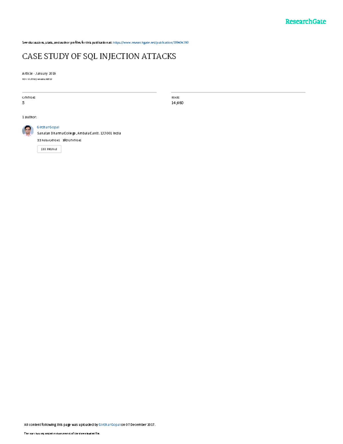 Casestudyofsqlinjectionattacks - See discussions, stats, and author ...
