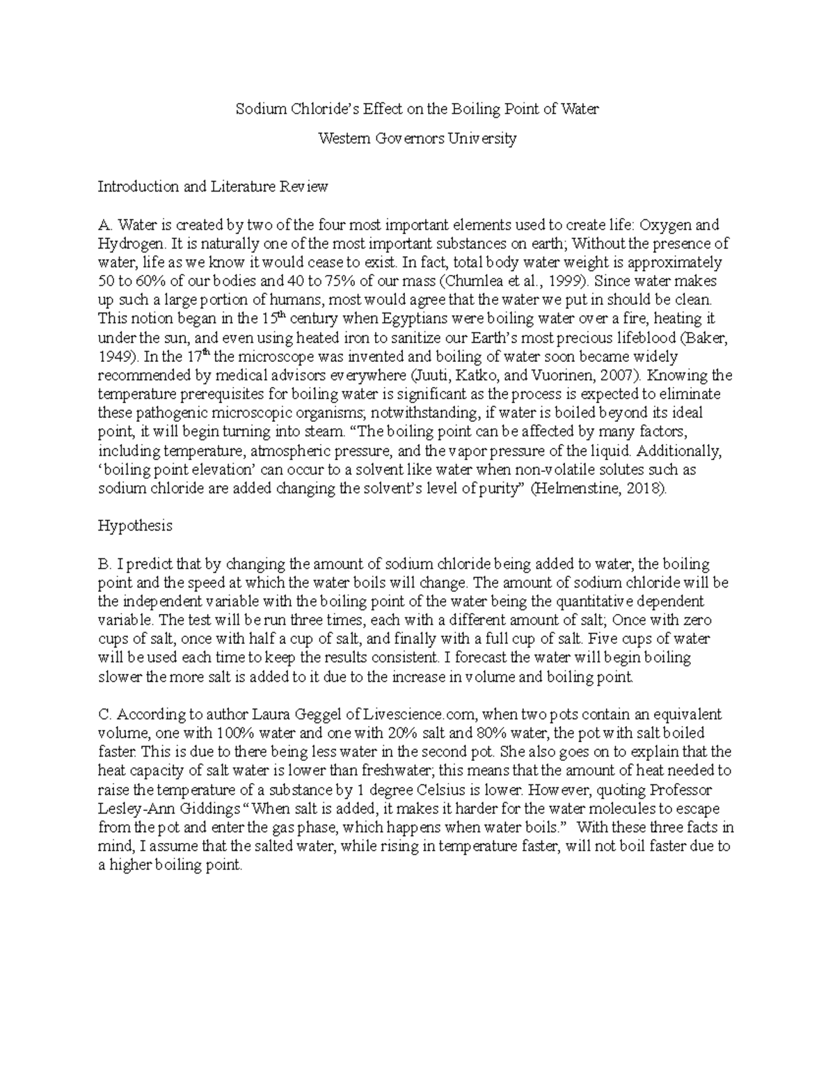 The Effects of Sodium Chloride on Boiling Point of Water Sodium