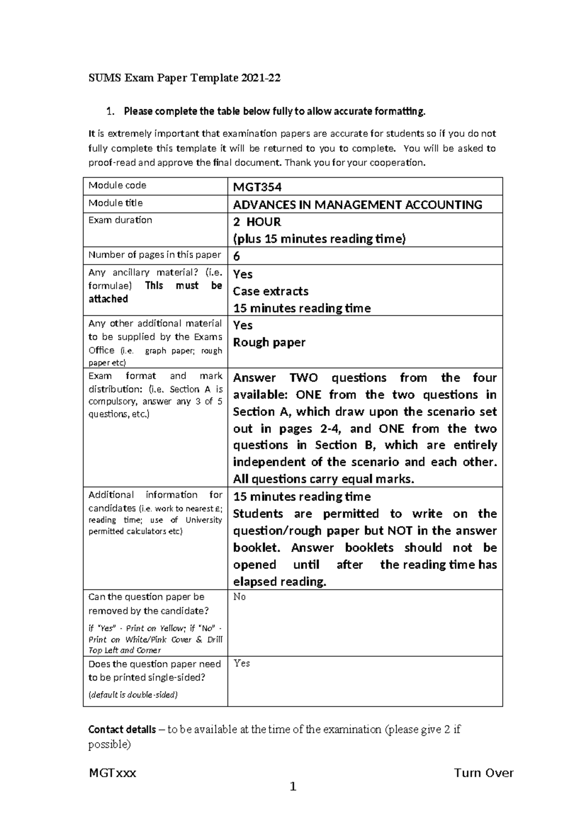 MGT354 Exam Paper 21-22 - SUMS Exam Paper Template 2021- 1. Please ...