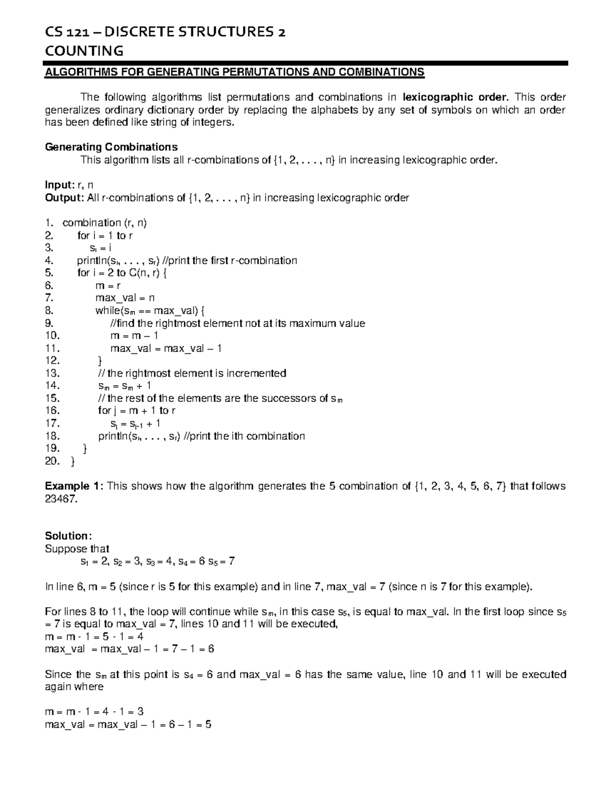 Discrete Structure 2 Counting ALGO PROBLEM - CS 121 – DISCRETE ...