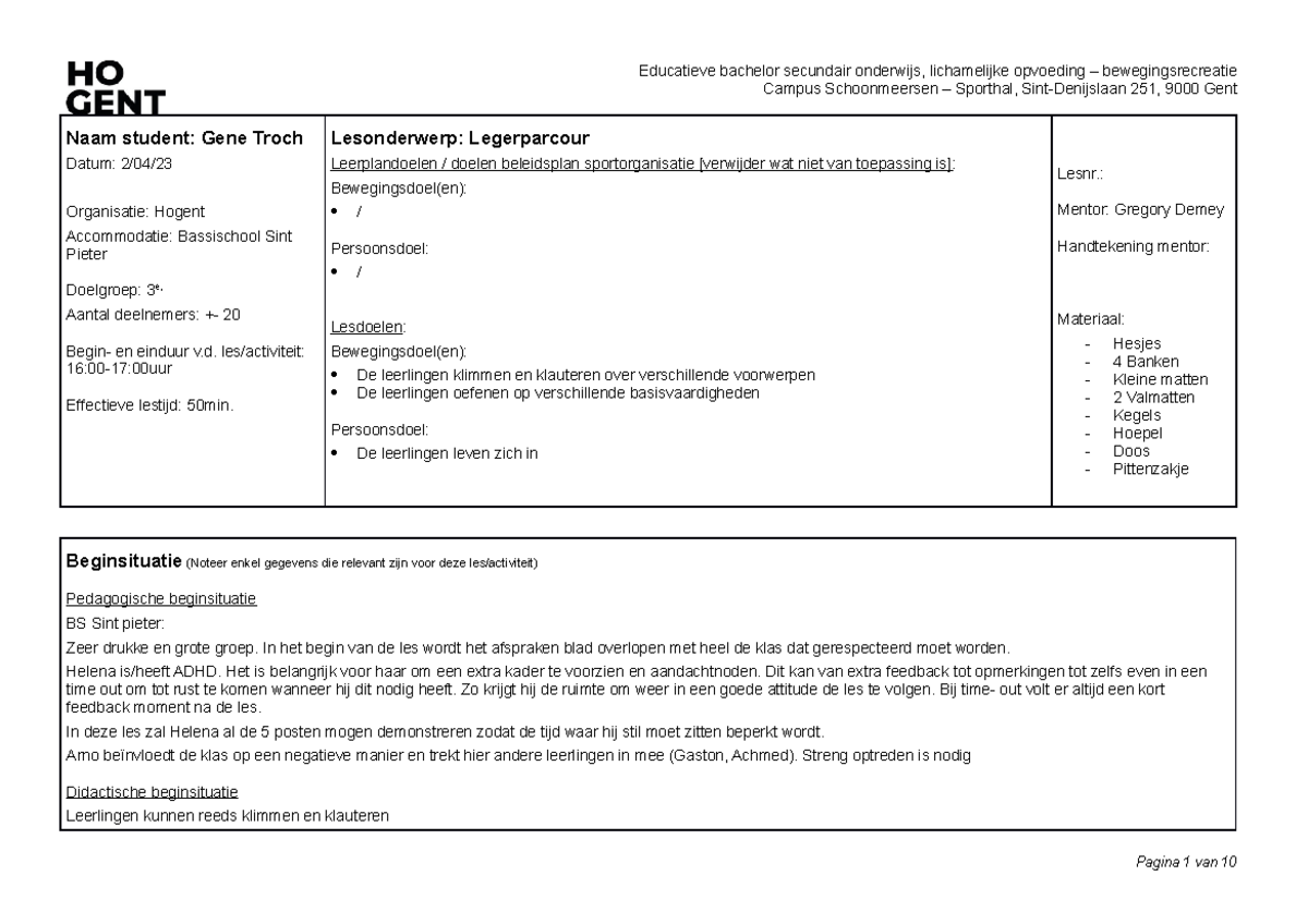 Lesvb sportsnack legerparcour - Campus Schoonmeersen – Sporthal, Sint