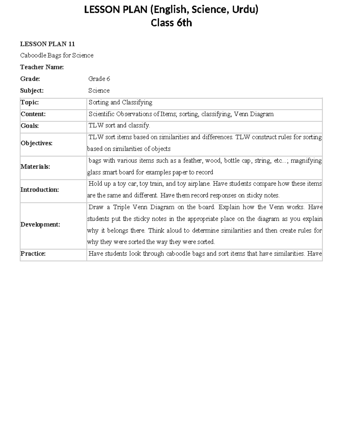 40 Lesson Plan (Eng, Sci, Urdu) Class-6.By..ijaz - Class 6th LESSON ...