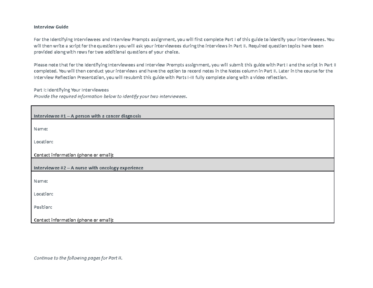 Interview Guide - Interview Guide For the Identifying Interviewees and ...