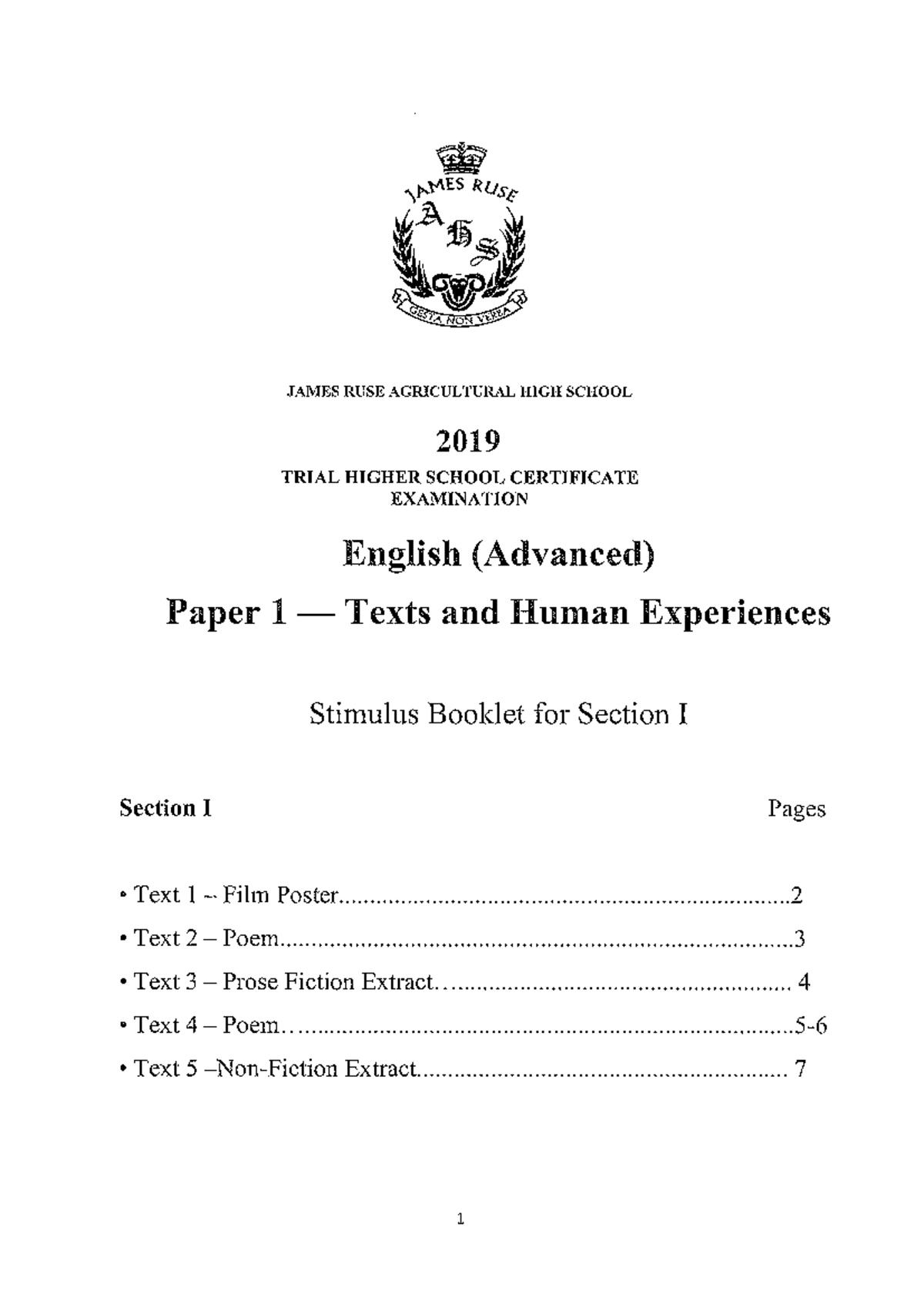 James Ruse Trials Paper 1 Engadv Studocu
