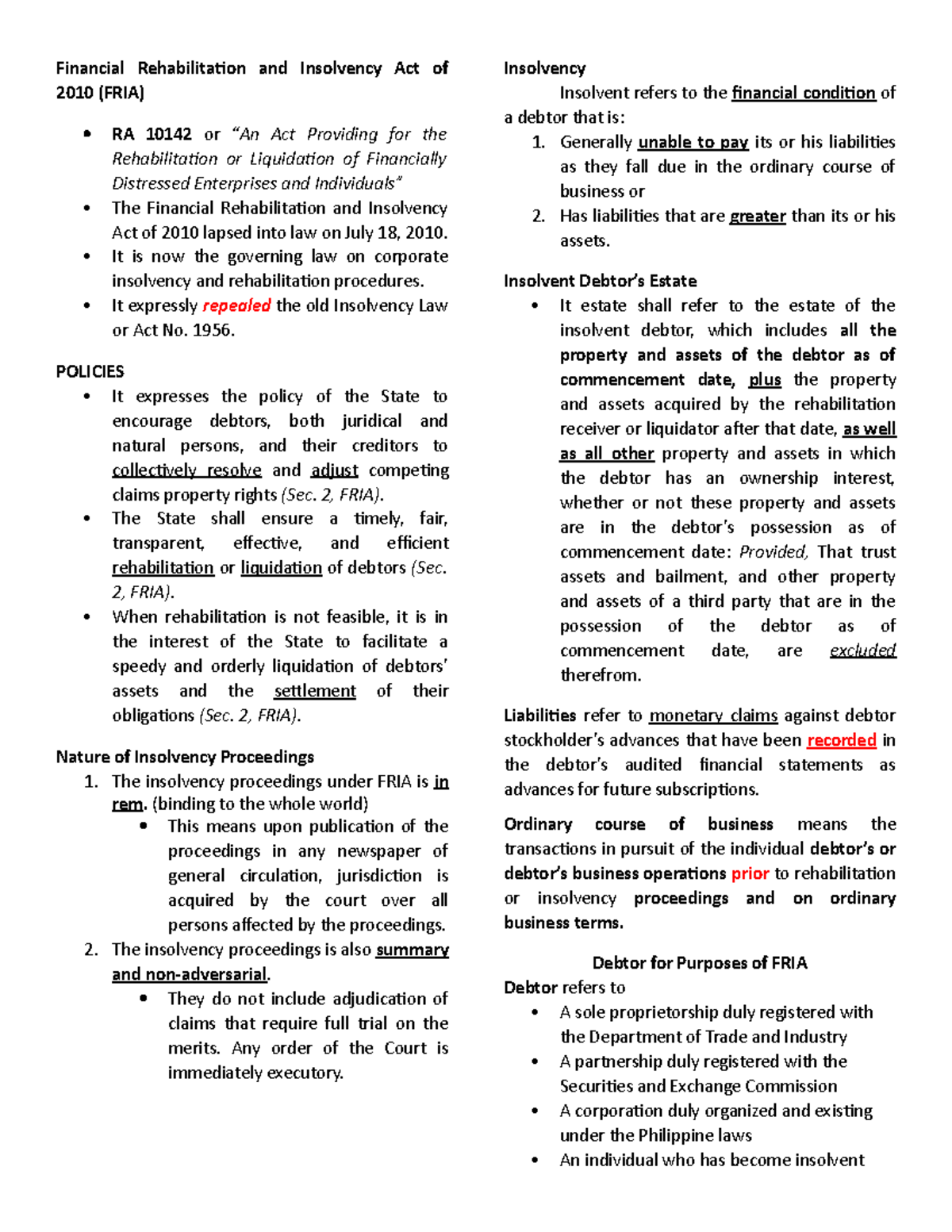 FRIA-and-TILA - law3 - Financial Rehabilitation and Insolvency Act of ...