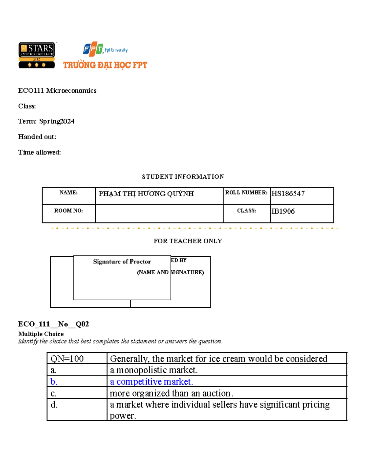 ECO111 Quizz 02 PHẠM-THỊ-HƯƠNG-QUỲNH - ECO111 Microeconomics Class ...