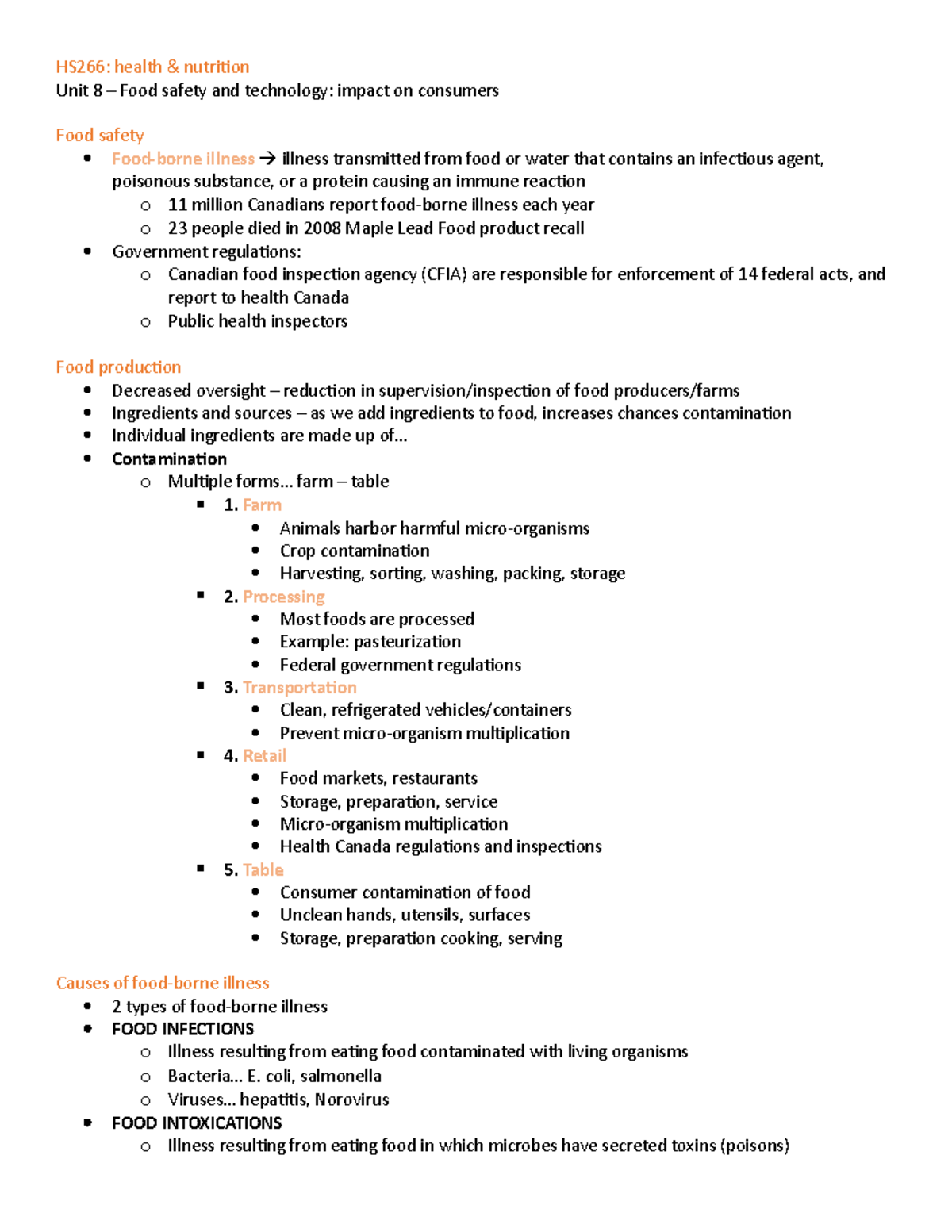 Unit 8 Food safety and technology impact on consumers Unit 8