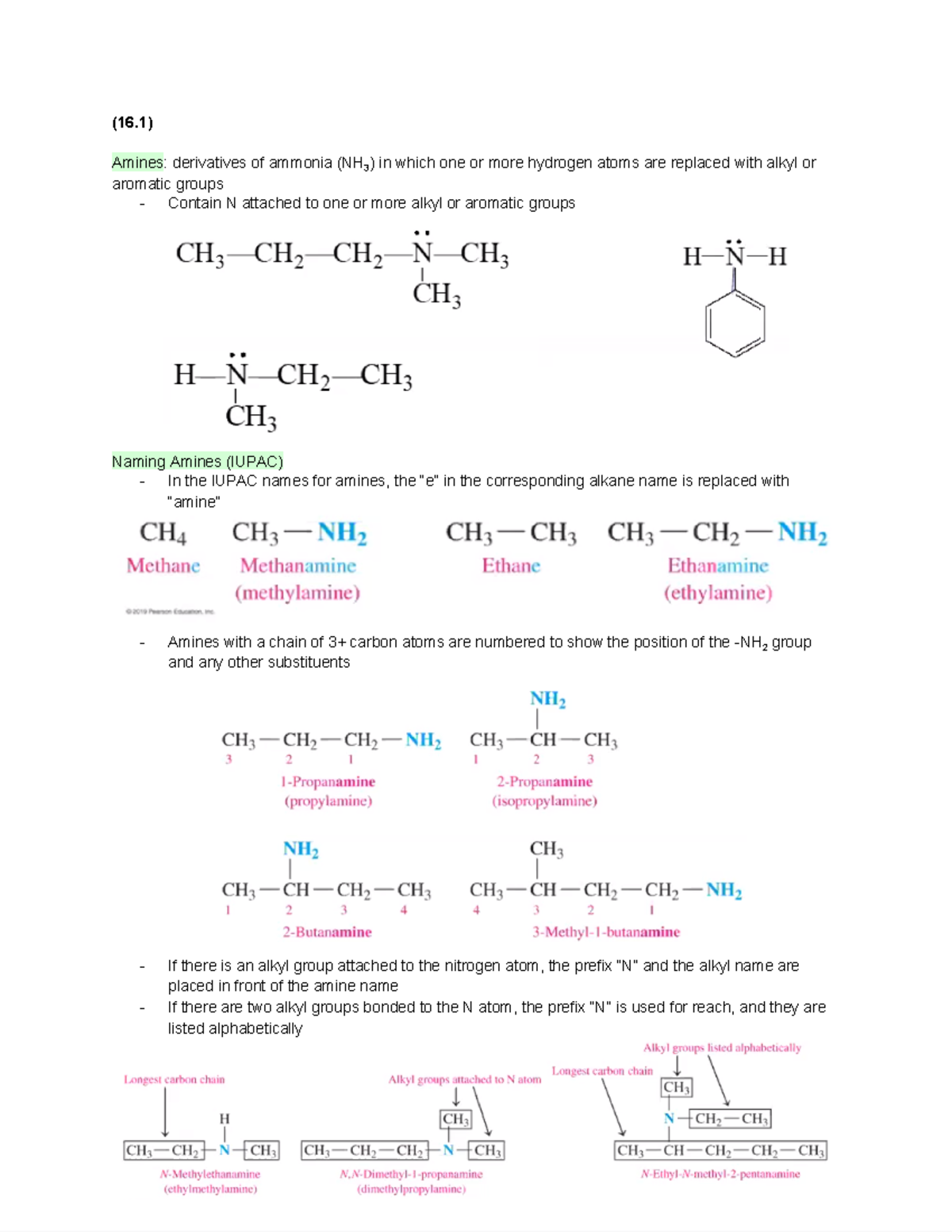 Chapter 18 Lecture Notes - (16) Amines: derivatives of ammonia (NH3) in ...