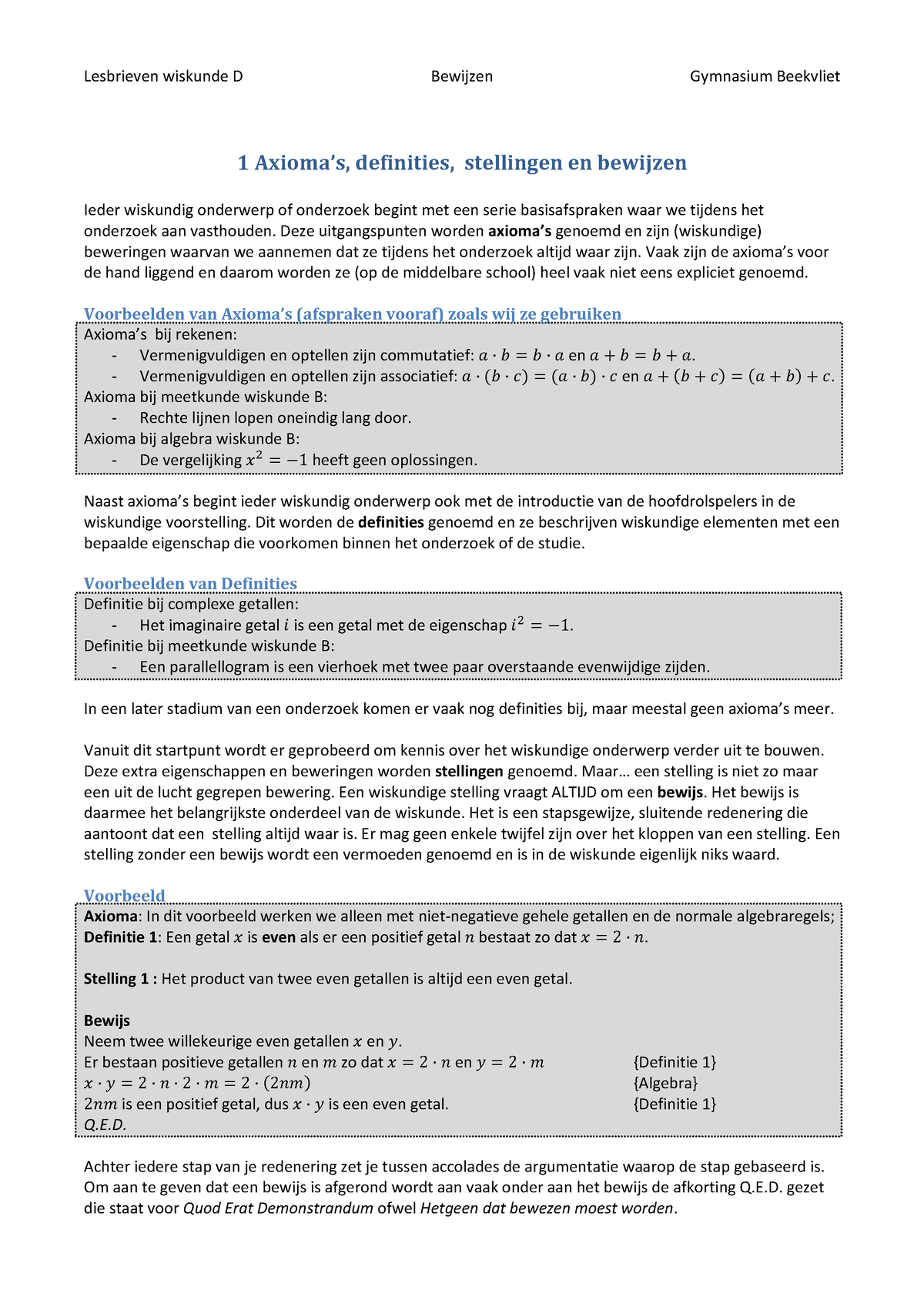 Bw2001 Wiskunde Opgaven Lesbrieven Wiskunde D Bewijzen Gymnasium