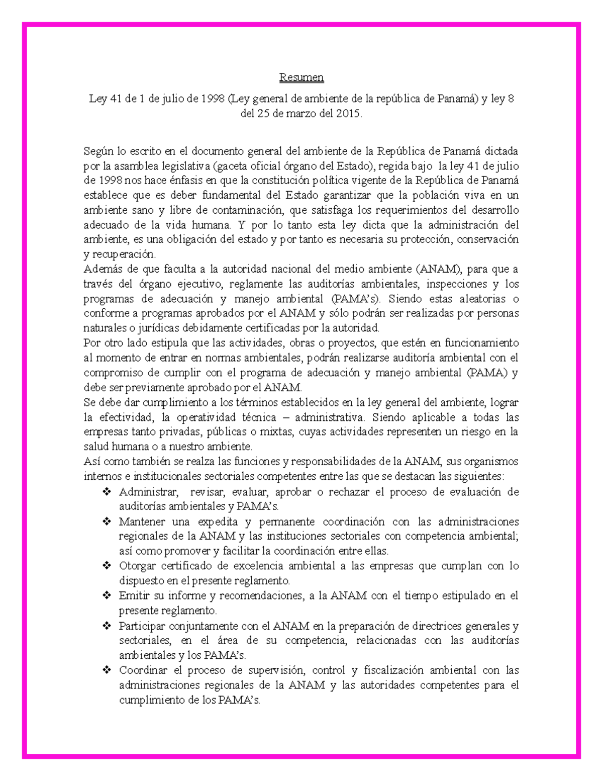 Resumen Ley 41 De 1 De Julio De 1998 Y Ley 8 Del 25 De Marzo De 2015 ...