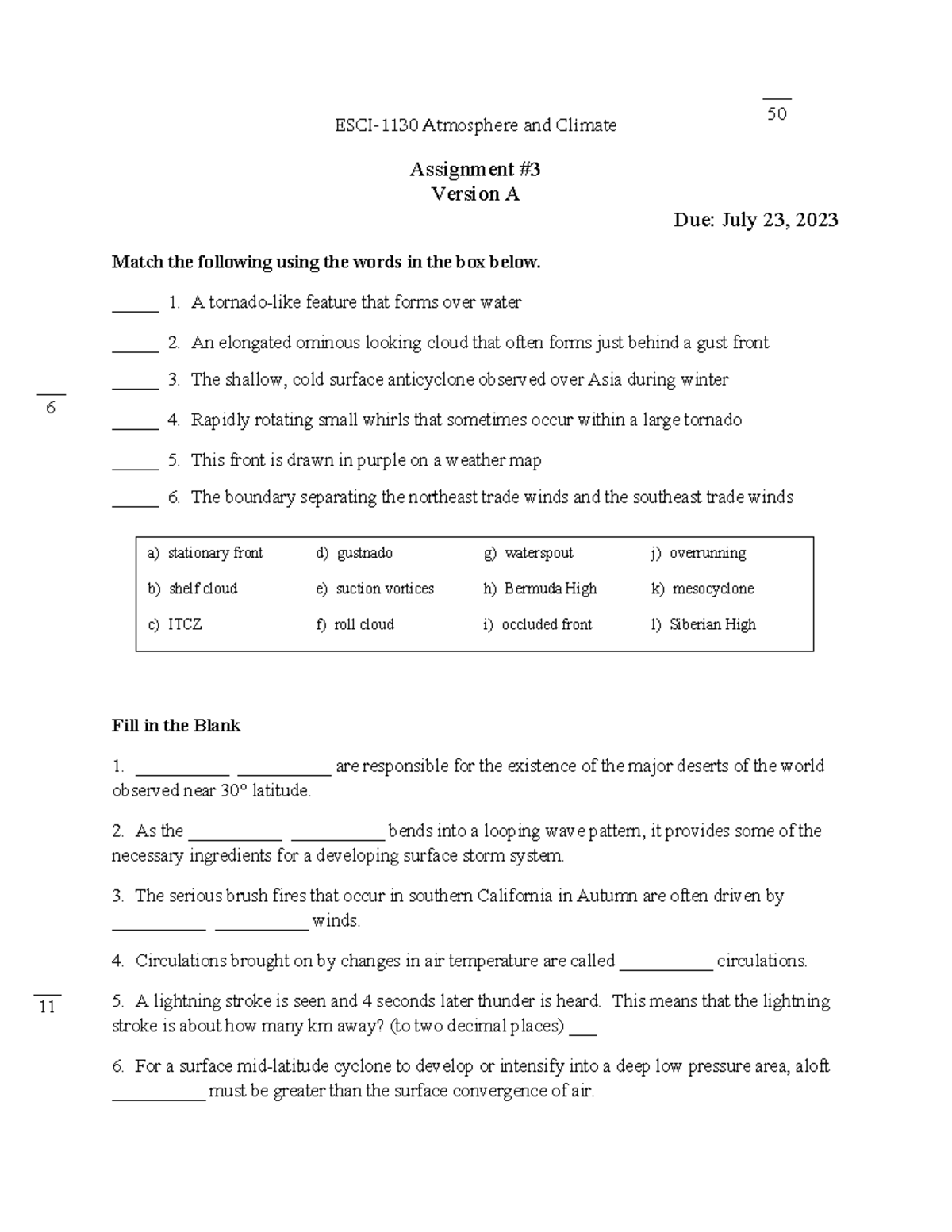 Assignment 3A - ESCI-1130 Atmosphere and Climate Assignment Version A ...