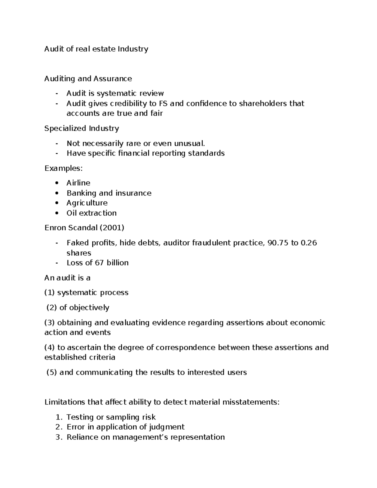 Audit of real estate Industry Audit of real estate Industry Auditing