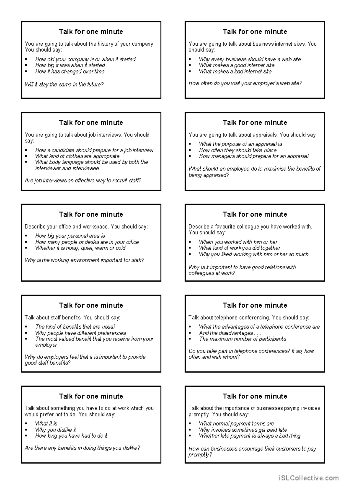 Bulats Speaking Test Part 2 - talk for one minute - Talk for one minute ...