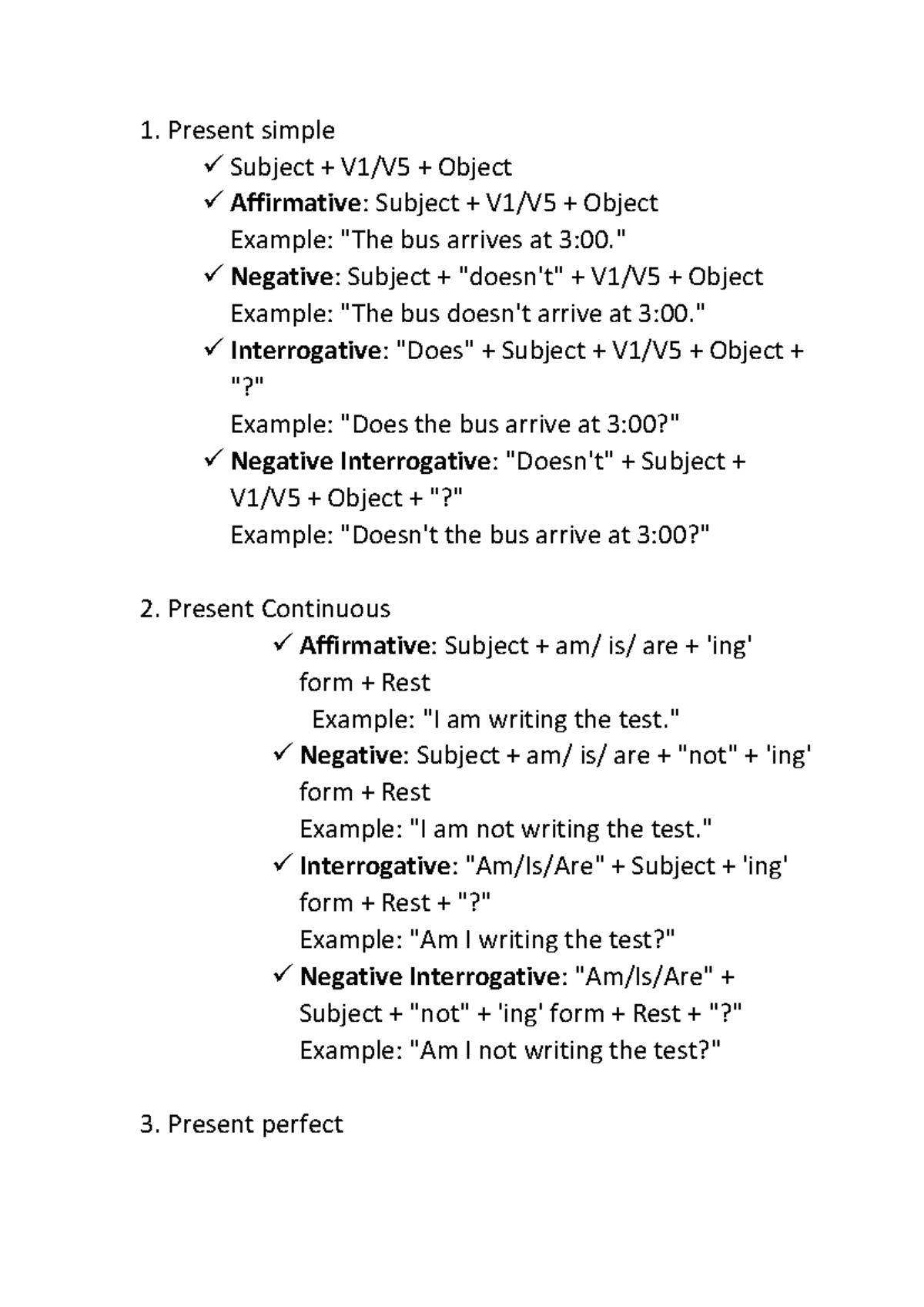 @Tenses - Present simple Subject + V1/V5 + Object Affirmative: Subject ...