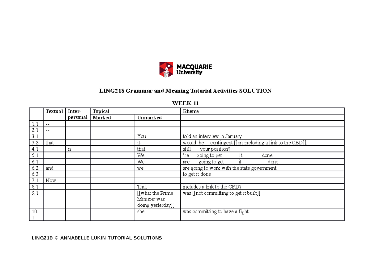 LING218 Tutorial Solutions WEEK 11 Solutions - LING218 Grammar And ...