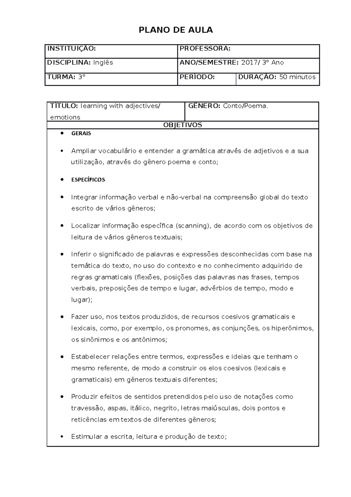 Atividades de leitura em inglês para sala de aula