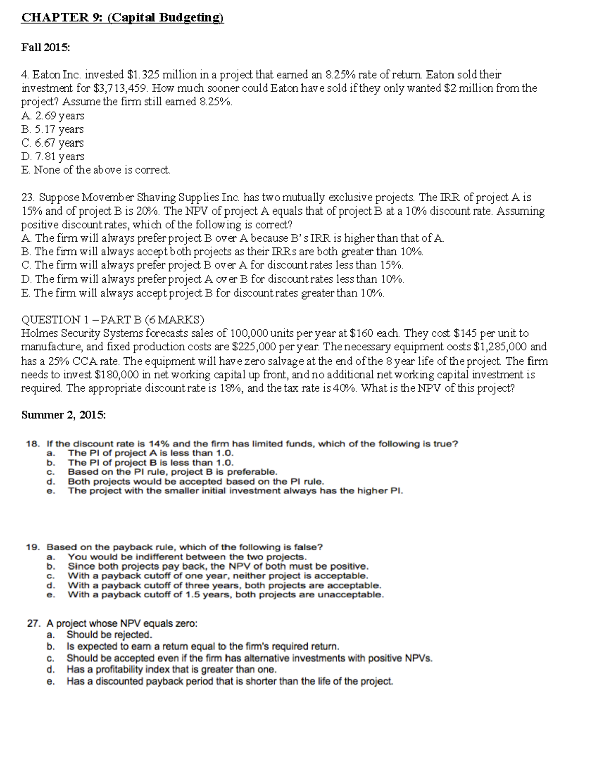 Capital Budgeting On Finance - CHAPTER 9: (Capital Budgeting) Fall 2015 ...