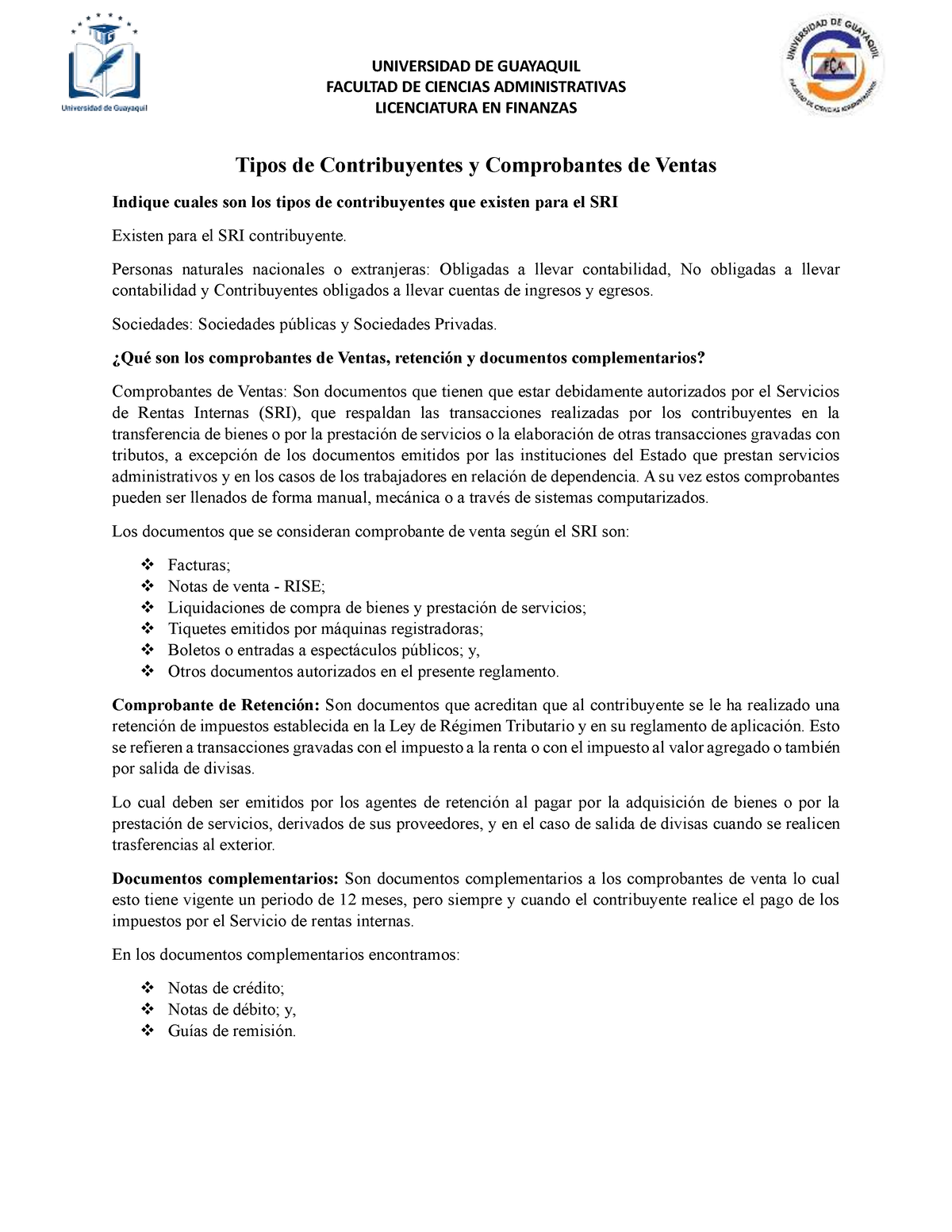 Tipos De Contribuyentes Y Comprobantes De Ventas - FACULTAD DE CIENCIAS ...