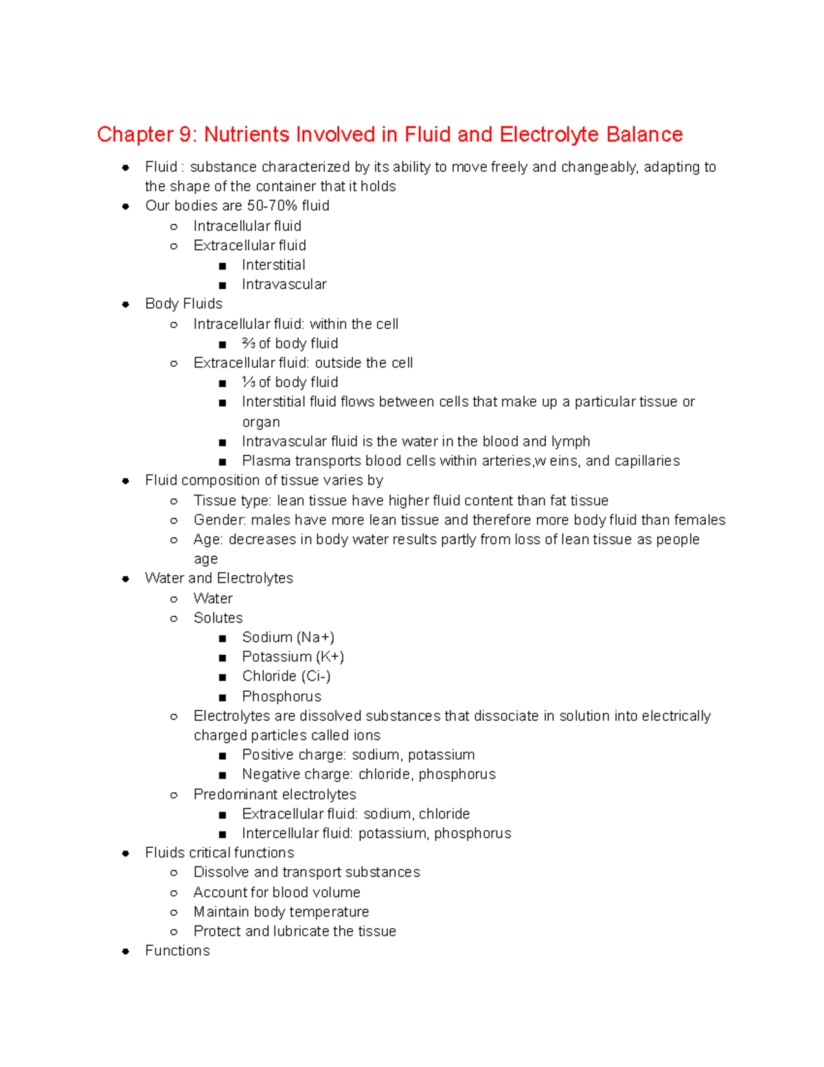 Chapter 9 Nutrients Involved in Fluid and Electrolyte Balance - Studocu