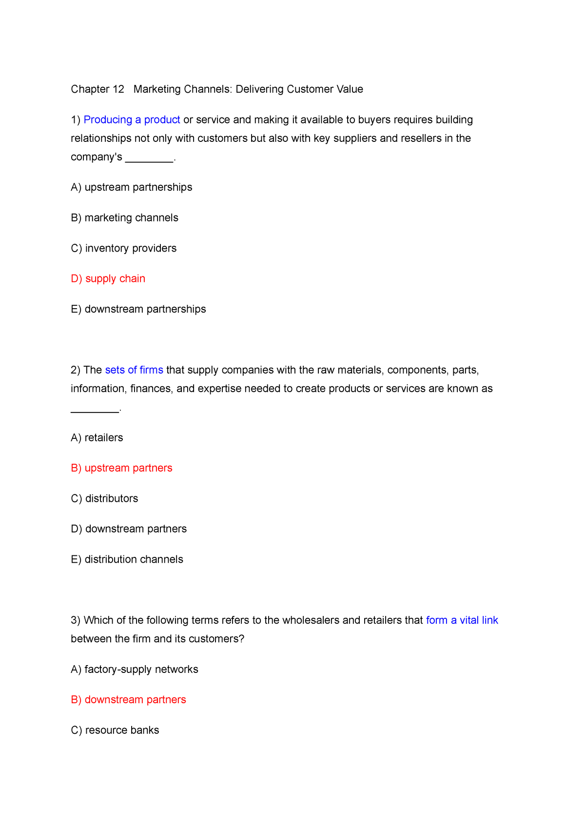 Dap An Quizz-4-MKT - Key Quizz 4 MKT101 - Chapter 12 Marketing Channels ...