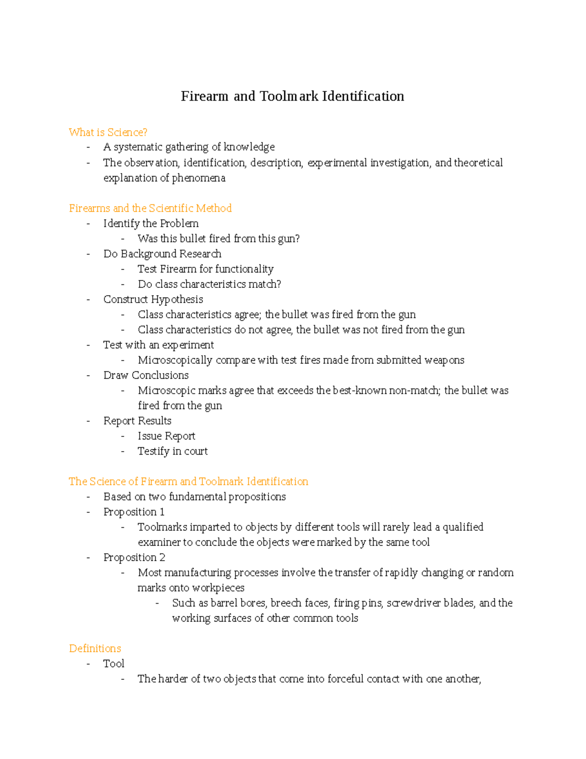 Unit 4 Firearms and Toolmarks Firearm and Toolmark Identification