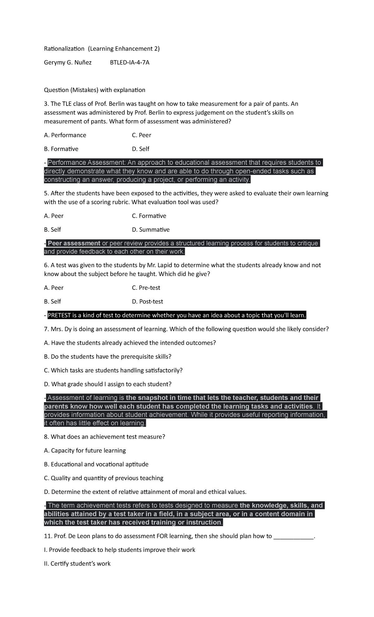 Rationalization - Nuñez BTLED-IA-4-7A Question (Mistakes) with ...