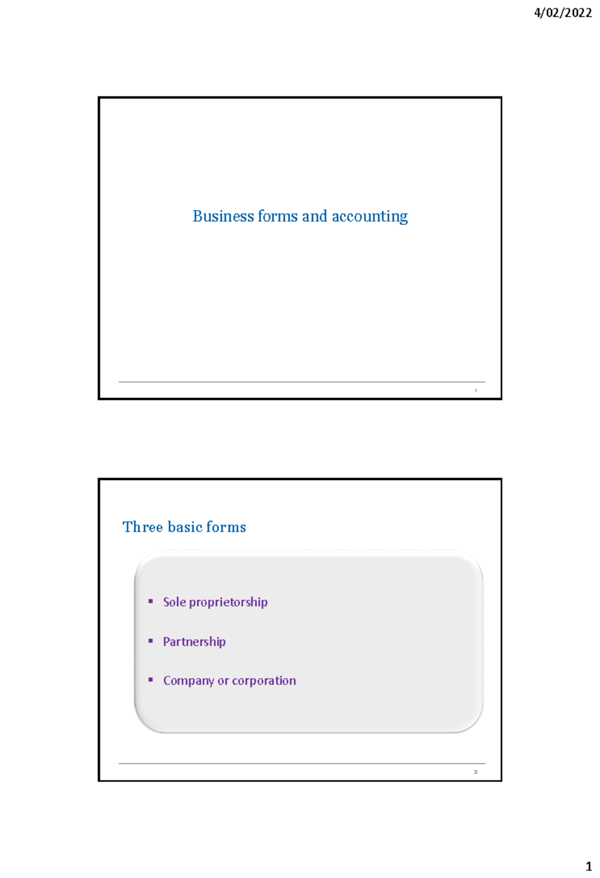 Video module 2.1 Notes - Business forms and accounting 1 Three basic ...
