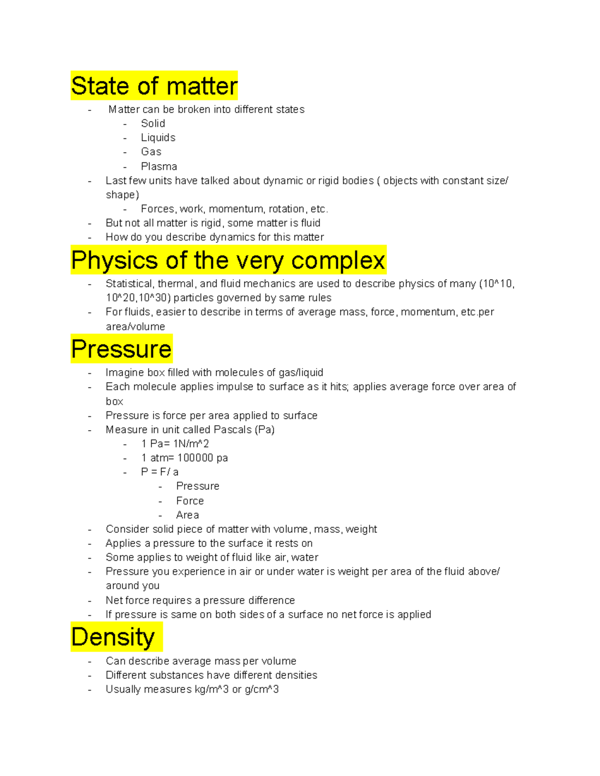 lecture notes 7 - State of matter Matter can be broken into different ...