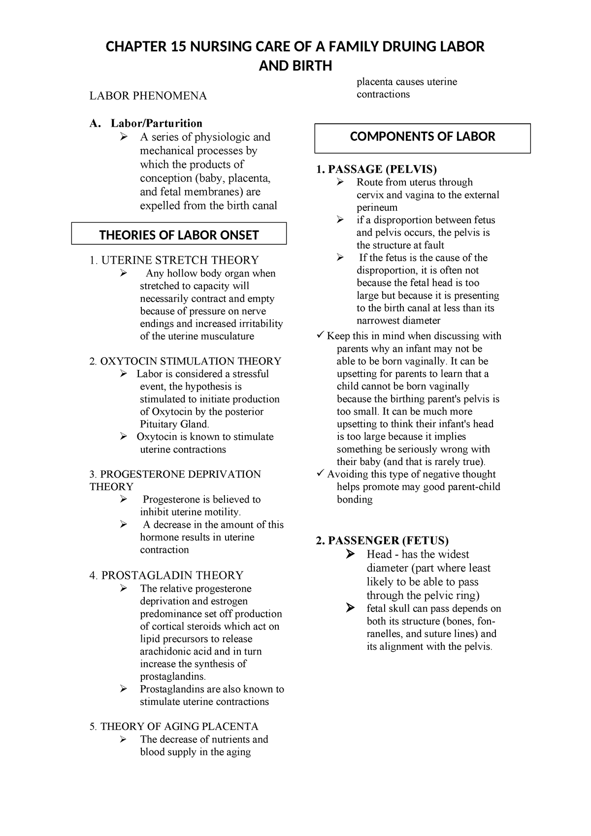 Maternal CAHP 15 Notes - CHAPTER 15 NURSING CARE OF A FAMILY DRUING ...