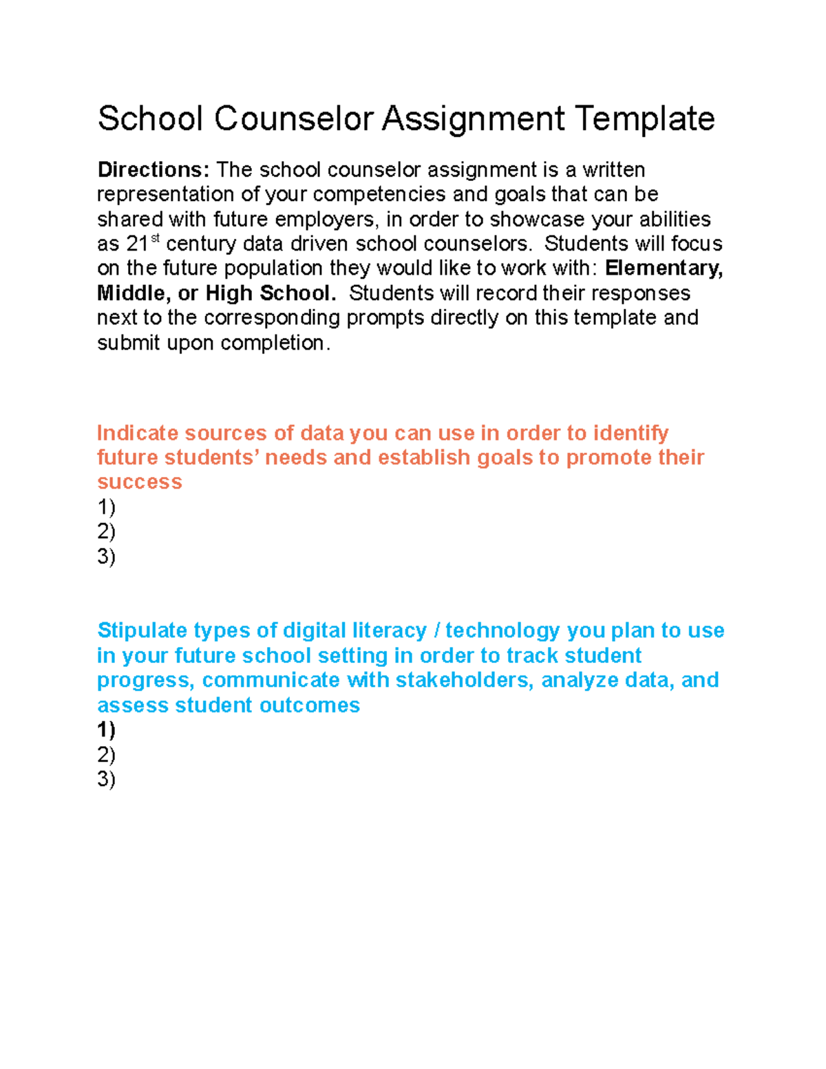 School Counselor Assignment Template - School Counselor Assignment ...