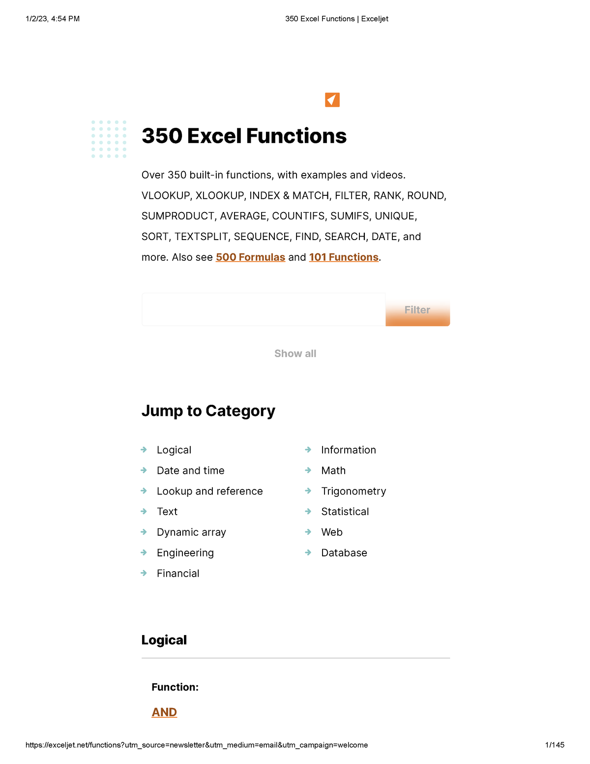 350 Excel Functions Exceljet Over 350 built in functions with