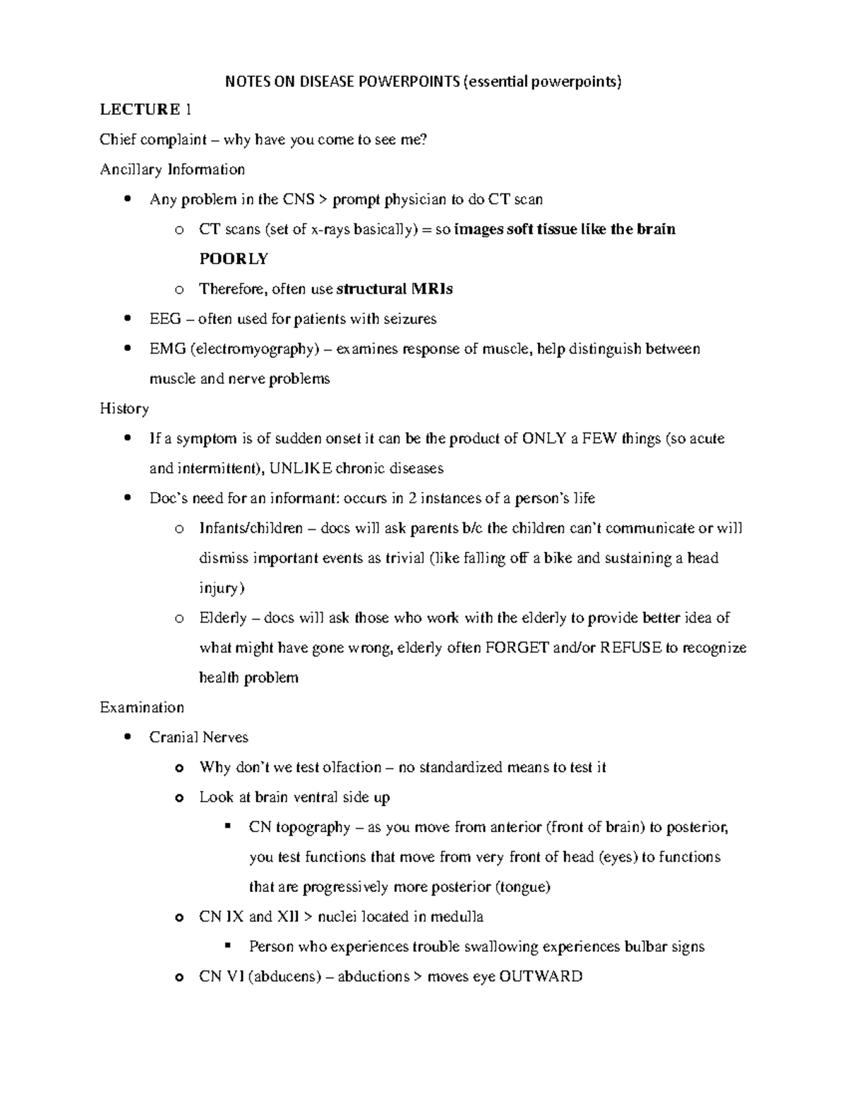 Diseases Notes on Powerpoint - LECTURE 1 Chief complaint – why have you ...