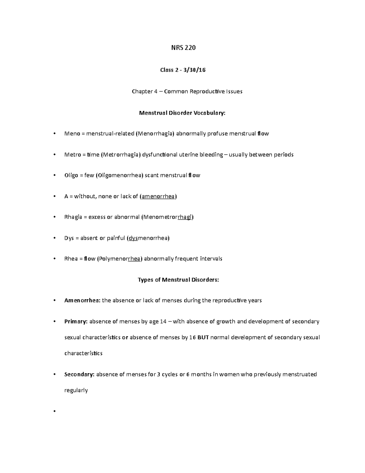 NRS 220 - Chapter 4 Notes - NRS 220 Class 2 - 3/30/ Chapter 4 – Common ...