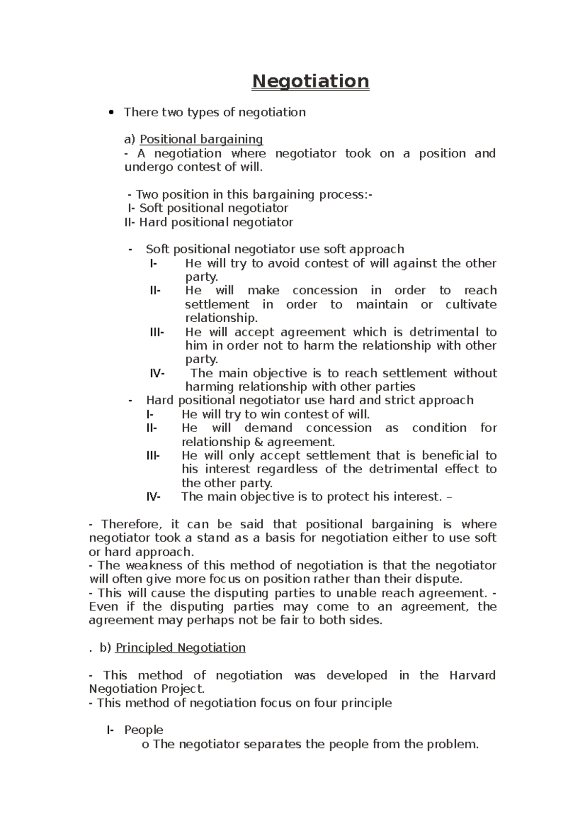 ADR - Negotiation There two types of negotiation a) Positional ...